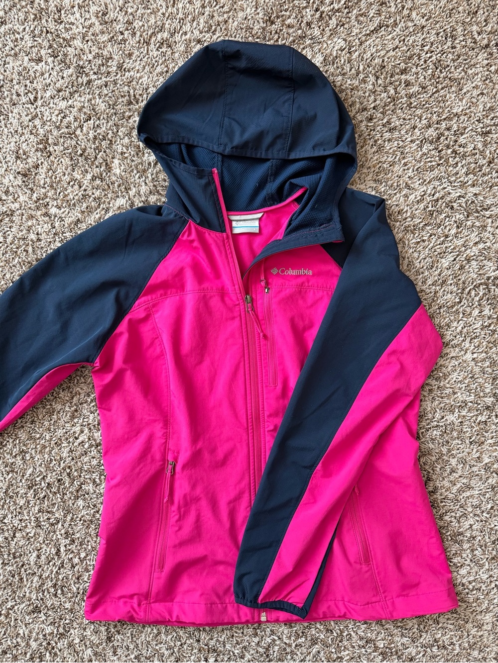 Columbia Pink and Navy Hooded Softshell Jacket